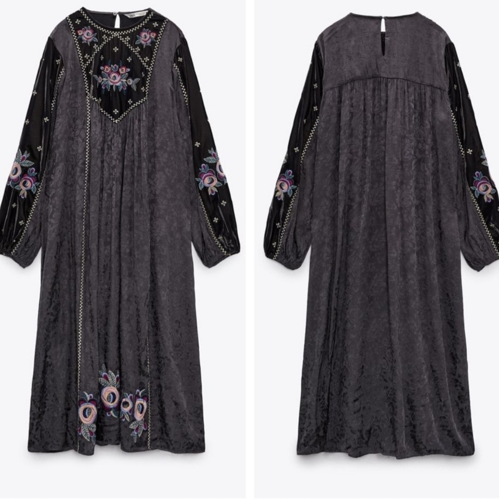 🌸NEW ZARA EMBROIDERED MIDI DRESS🌸 xs - Picture 6 of 8